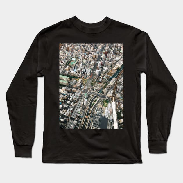 Japan - Streets of Tokyo From Above Long Sleeve T-Shirt by visualspectrum